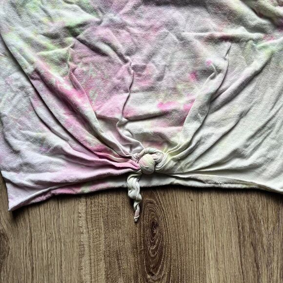 Gildan Women's Multi-coloured tie-dye with tied front crop top size Large - Picture 5 of 7